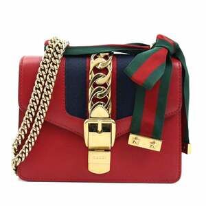 GUCCI Authentic Red Leather Sylvie Shoulder Bag